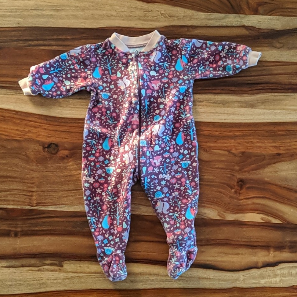Purple zip up one piece pajamas. GUC.